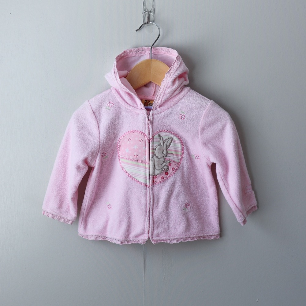Vintage Y2K Peter Rabbit Pink Terrycloth Sweater Jacket